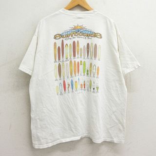 ヘインズ(Hanes)のXL★古着 ヘインズ Hanes 半袖 ビンテージ Tシャツ メンズ 90年代 90s サーフボード 大きいサイズ コットン クルーネック 白 ホワイト 24may14 中古(Tシャツ/カットソー(半袖/袖なし))