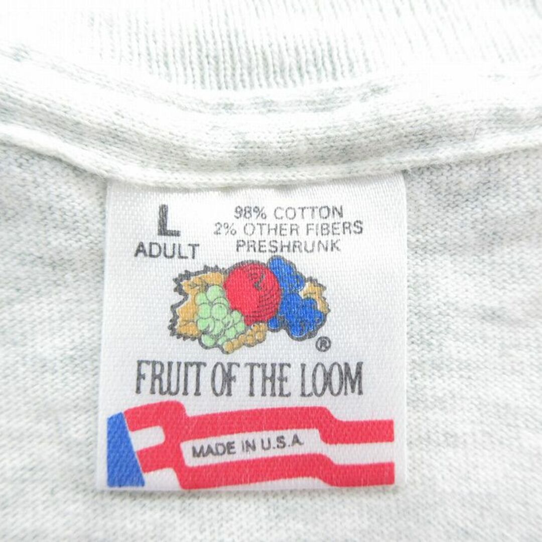 FRUIT OF THE LOOM(フルーツオブザルーム)のL★古着 フルーツオブザルーム 半袖 ビンテージ Tシャツ メンズ 90年代 90s CHEYENNE クルーネック USA製 薄グレー 霜降り 24may14 中古 メンズのトップス(Tシャツ/カットソー(半袖/袖なし))の商品写真