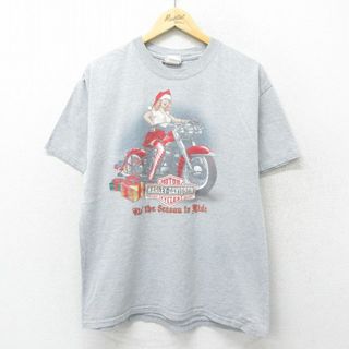 ハーレーダビッドソン(Harley Davidson)のL★古着 ハーレーダビッドソン Harley Davidson 半袖 ビンテージ Tシャツ メンズ 00年代 00s 女性 クルーネック グレー 霜降り 【spe】 24may14 中古(Tシャツ/カットソー(半袖/袖なし))