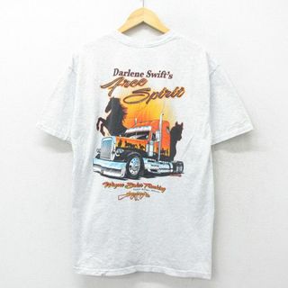 L★古着 半袖 ビンテージ Tシャツ メンズ 00年代 00s トラック 犬 クルーネック 薄グレー 霜降り 24may14 中古(Tシャツ/カットソー(半袖/袖なし))