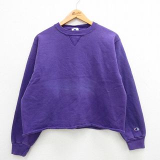 チャンピオン(Champion)のL★古着 チャンピオン Champion 長袖 スウェット メンズ 90年代 90s 無地 クルーネック 紫 パープル 24may14 中古 スエット トレーナー トップス(パーカー)