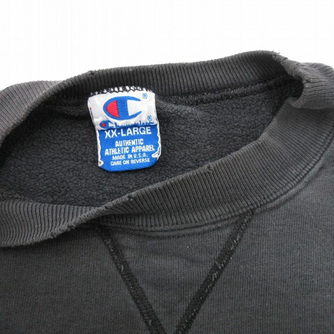 Champion(チャンピオン)のXL★古着 チャンピオン Champion 長袖 スウェット メンズ 90年代 90s ビッグロゴ 刺繍 大きいサイズ クルーネック USA製 黒 ブラック 24may14 中古 スエット トレーナー トップス メンズのトップス(パーカー)の商品写真