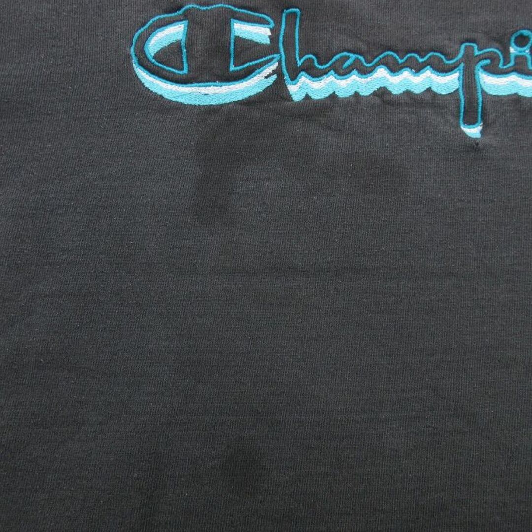 Champion(チャンピオン)のXL★古着 チャンピオン Champion 長袖 スウェット メンズ 90年代 90s ビッグロゴ 刺繍 大きいサイズ クルーネック USA製 黒 ブラック 24may14 中古 スエット トレーナー トップス メンズのトップス(パーカー)の商品写真