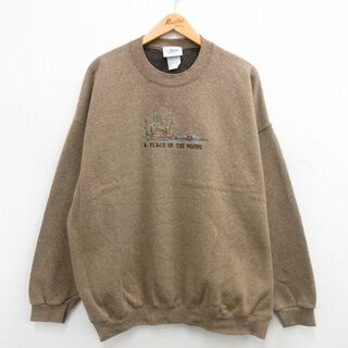 XL★古着 長袖 スウェット メンズ 00年代 00s テント ボート 刺繍 大きいサイズ クルーネック 茶他 ブラウン 霜降り 24may14 中古 スエット トレーナー トップス(パーカー)