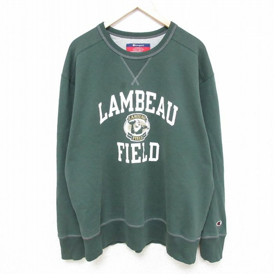 Champion(チャンピオン)のXL★古着 チャンピオン Champion 長袖 スウェット メンズ Lambeau Field 大きいサイズ クルーネック 緑 グリーン 24may14 中古 スエット トレーナー トップス メンズのトップス(パーカー)の商品写真