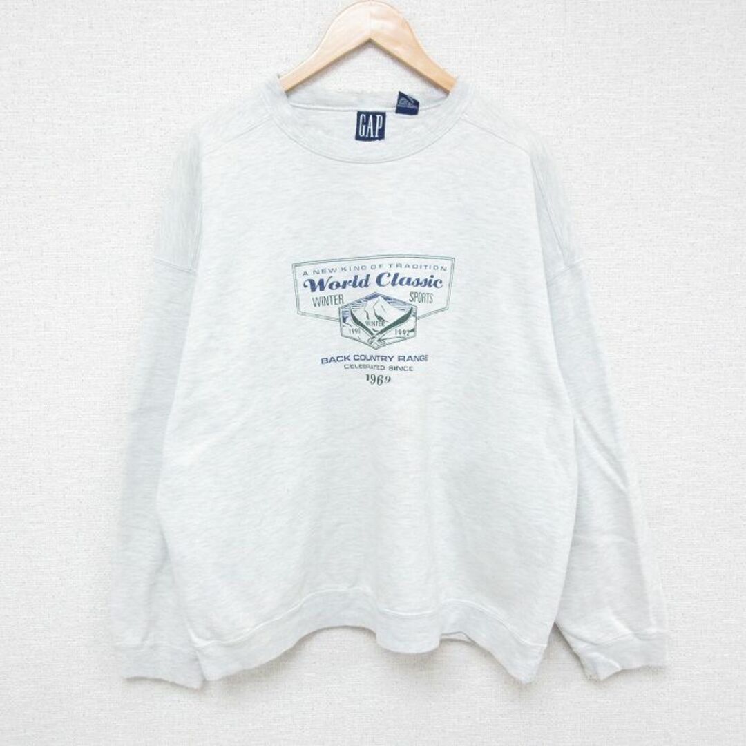 GAP(ギャップ)のXL★古着 ギャップ GAP 長袖 スウェット メンズ 90年代 90s World Classic 大きいサイズ クルーネック USA製 薄グレー 霜降り 24may14 中古 スエット トレーナー トップス メンズのトップス(パーカー)の商品写真