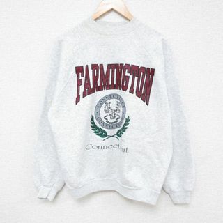 ヘインズ(Hanes)のL★古着 ヘインズ Hanes 長袖 スウェット メンズ 90年代 90s FARMINGTON ラグラン クルーネック 薄グレー 霜降り 24may14 中古 スエット トレーナー トップス(パーカー)