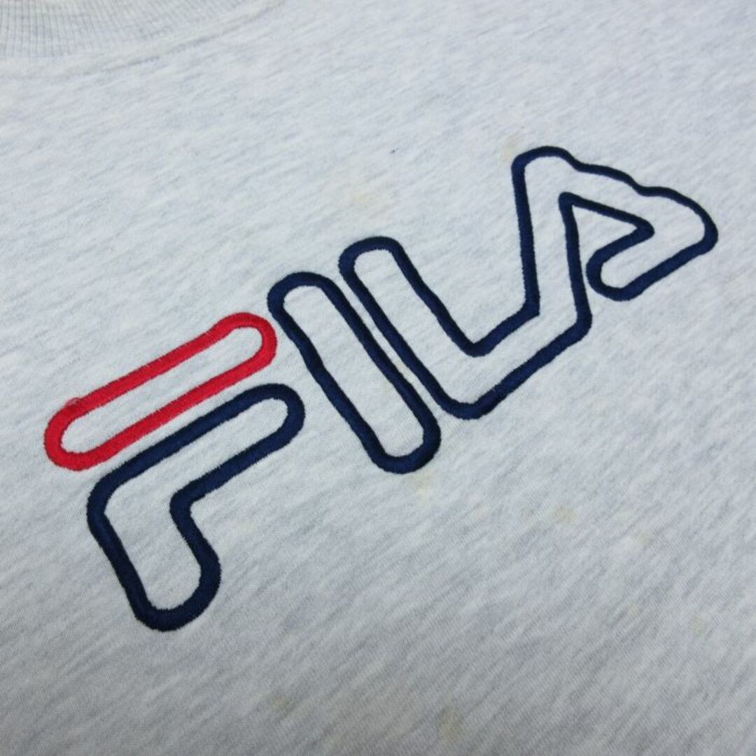 FILA(フィラ)のXL★古着 フィラ FILA 長袖 スウェット パーカー メンズ 00年代 00s ビッグロゴ 刺繍 大きいサイズ クルーネック 薄グレー 霜降り 24may14 中古 スエット トレーナー トップス メンズのトップス(パーカー)の商品写真