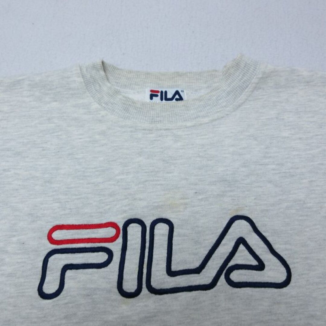 FILA(フィラ)のXL★古着 フィラ FILA 長袖 スウェット パーカー メンズ 00年代 00s ビッグロゴ 刺繍 大きいサイズ クルーネック 薄グレー 霜降り 24may14 中古 スエット トレーナー トップス メンズのトップス(パーカー)の商品写真