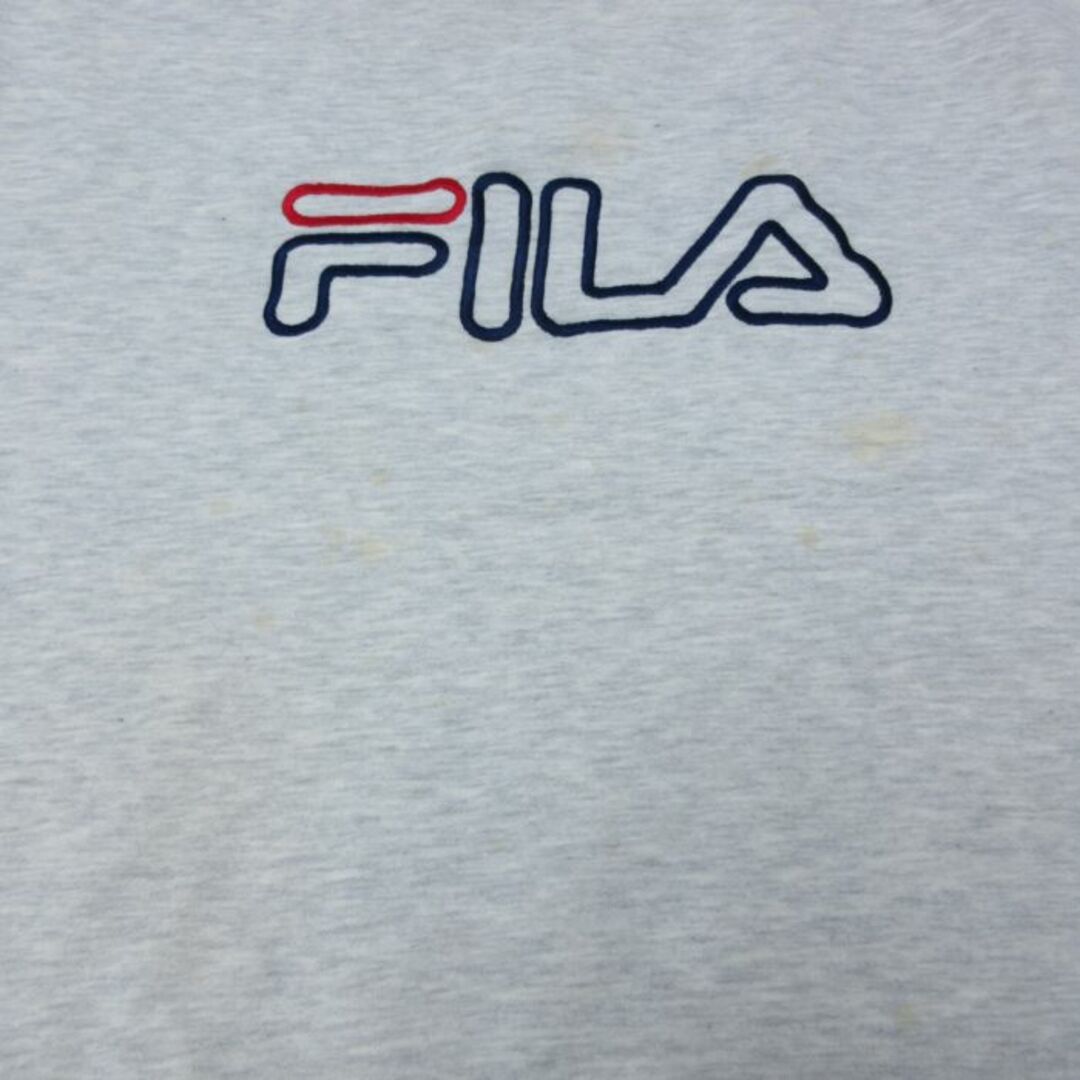 FILA(フィラ)のXL★古着 フィラ FILA 長袖 スウェット パーカー メンズ 00年代 00s ビッグロゴ 刺繍 大きいサイズ クルーネック 薄グレー 霜降り 24may14 中古 スエット トレーナー トップス メンズのトップス(パーカー)の商品写真