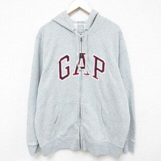 ギャップ(GAP)のXL★古着 ギャップ GAP 長袖 フルジップ スウェット パーカー メンズ 00年代 00s ビッグロゴ 大きいサイズ クルーネック グレー 霜降り 【spe】 24may14 中古 スエット トレーナー トップス(パーカー)