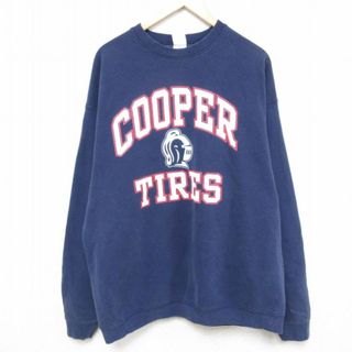 フルーツオブザルーム(FRUIT OF THE LOOM)のXL★古着 フルーツオブザルーム 長袖 スウェット メンズ 00年代 00s COOPER TIRES 大きいサイズ クルーネック 紺 ネイビー 24may14 中古 スエット トレーナー トップス(パーカー)