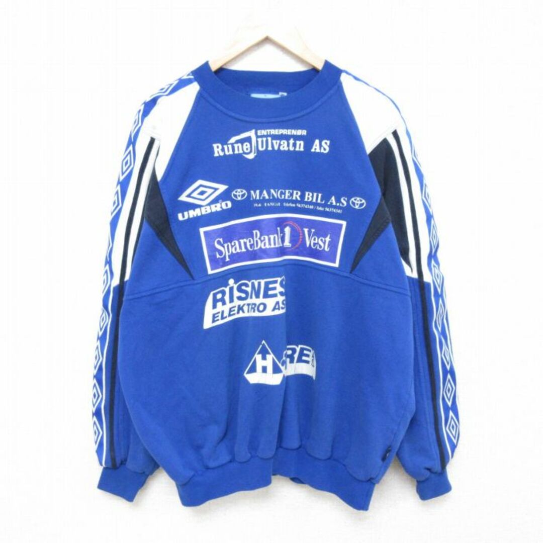 XL★古着 アンブロ umbro 長袖 スウェット メンズ 00年代 00s ツートンカラー 大きいサイズ コットン ラグラン クルーネック 青他 ブルー 24may14 中古 スエット トレーナー トップス メンズのトップス(パーカー)の商品写真