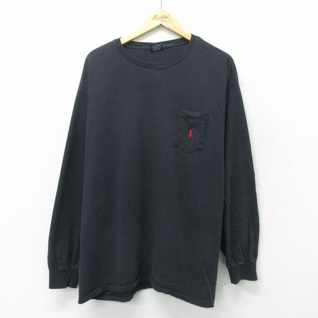 Ralph Lauren(ラルフローレン)のXL★古着 ラルフローレン Ralph Lauren 長袖 ブランド ビンテージ Tシャツ メンズ 90年代 90s ワンポイントロゴ 胸ポケット付き 大きいサイズ コットン クルーネック USA製 黒 ブラック 【spe】 24may14 中古 メンズのトップス(Tシャツ/カットソー(半袖/袖なし))の商品写真