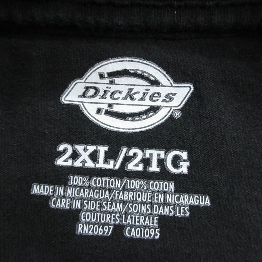 Dickies(ディッキーズ)のXL★古着 ディッキーズ Dickies 長袖 Tシャツ メンズ 胸ポケット付き 大きいサイズ コットン クルーネック 黒 ブラック 24may14 中古 メンズのトップス(Tシャツ/カットソー(半袖/袖なし))の商品写真