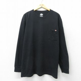 Dickies - XL★古着 ディッキーズ Dickies 長袖 Tシャツ メンズ 胸ポケット付き 大きいサイズ コットン クルーネック 黒 ブラック 24may14 中古