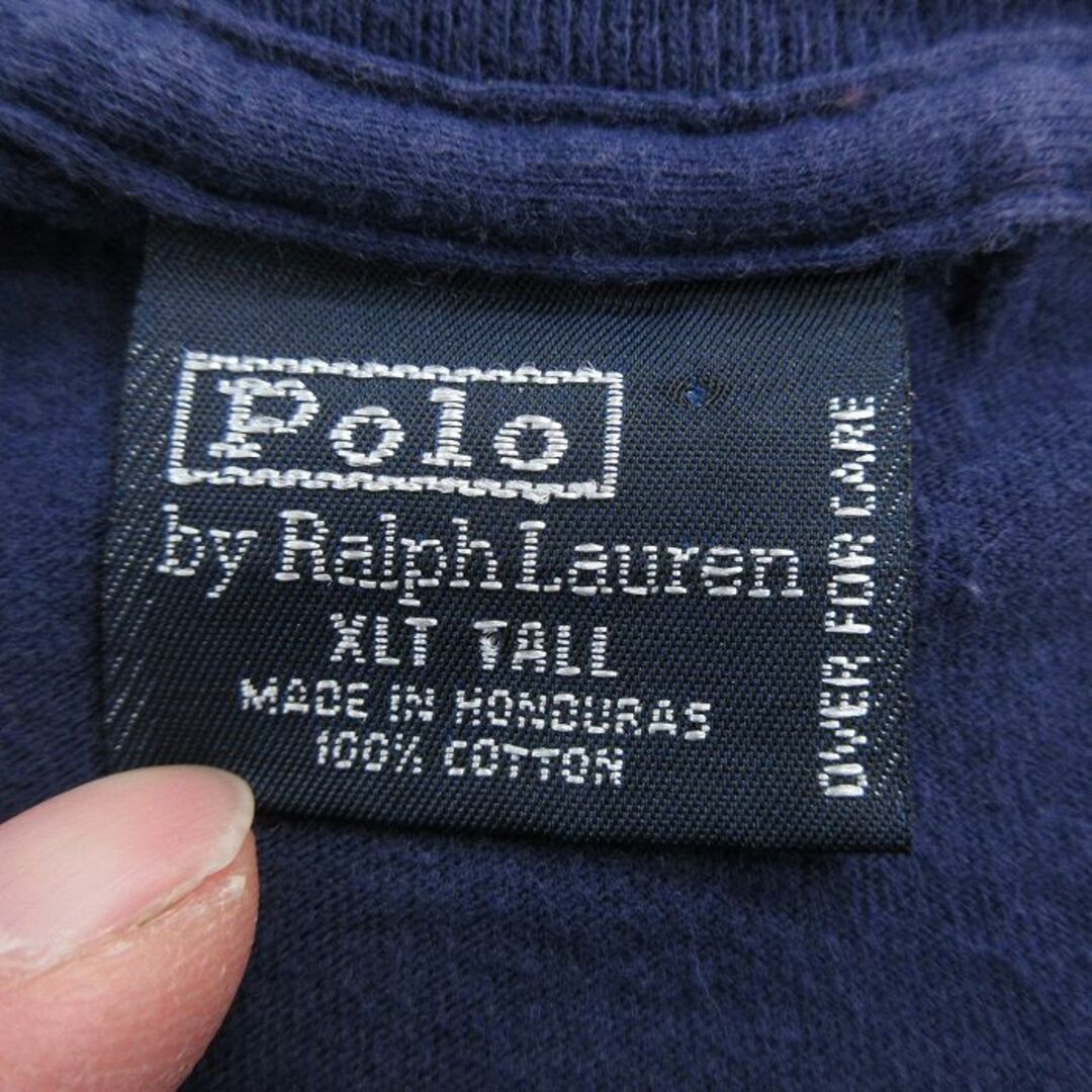 Ralph Lauren(ラルフローレン)のXL★古着 ラルフローレン Ralph Lauren 長袖 ブランド Tシャツ メンズ 90年代 90s ワンポイントロゴ 胸ポケット付き コットン クルーネック 紺 ネイビー 24may14 中古 メンズのトップス(Tシャツ/カットソー(半袖/袖なし))の商品写真