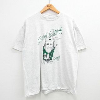 XL★古着 オニータ ONEITA 半袖 ビンテージ Tシャツ メンズ 90年代 90s セントパトリック 大きいサイズ コットン クルーネック 薄グレー 霜降り 24may14 中古(Tシャツ/カットソー(半袖/袖なし))