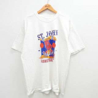 XL★古着 半袖 ビンテージ Tシャツ メンズ 00年代 00s バスケットボール セントジョン タイガース 大きいサイズ コットン クルーネック 白 ホワイト 24may14 中古(Tシャツ/カットソー(半袖/袖なし))