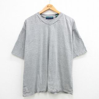 XL★古着 半袖 ビンテージ Tシャツ メンズ 00年代 00s 無地 大きいサイズ Vネック グレー 霜降り 24may14 中古(Tシャツ/カットソー(半袖/袖なし))