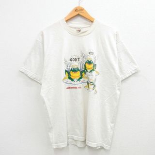 FRUIT OF THE LOOM - L★古着 フルーツオブザルーム 半袖 ビンテージ Tシャツ メンズ 00年代 00s カエル クルーネック 白 ホワイト 24may14 中古