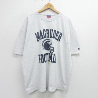 チャンピオン(Champion)のXL★古着 チャンピオン Champion 半袖 ビンテージ Tシャツ メンズ 00年代 00s MAGRUDER アメフト 大きいサイズ クルーネック 薄グレー 霜降り 24may14 中古(Tシャツ/カットソー(半袖/袖なし))