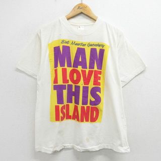 L★古着 半袖 ビンテージ Tシャツ メンズ 90年代 90s MAN I LOVE THIS SLAND コットン クルーネック 白 ホワイト 24may14 中古(Tシャツ/カットソー(半袖/袖なし))