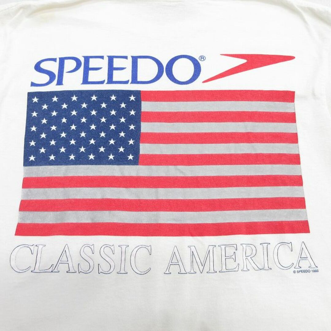 L★古着 スピード SPEEDO 半袖 ビンテージ Tシャツ メンズ 90年代 90s 星条旗 ボロ コットン クルーネック USA製 白 ホワイト 【spe】 24may14 中古 メンズのトップス(Tシャツ/カットソー(半袖/袖なし))の商品写真