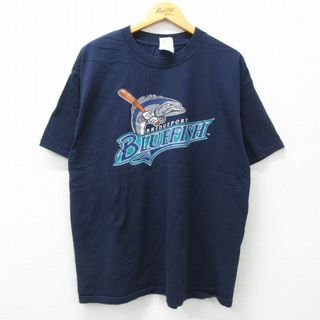 XL★古着 半袖 ビンテージ Tシャツ メンズ 00年代 00s ブリッジポートブルーフィッシュ 大きいサイズ コットン クルーネック 紺 ネイビー 24may14 中古(Tシャツ/カットソー(半袖/袖なし))