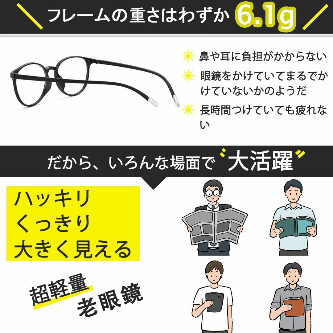 【色: ブラック】[ESAVIA] 老眼鏡 おしゃれ 超軽量 老眼用メガネ レデ コスメ/美容のコスメ/美容 その他(その他)の商品写真