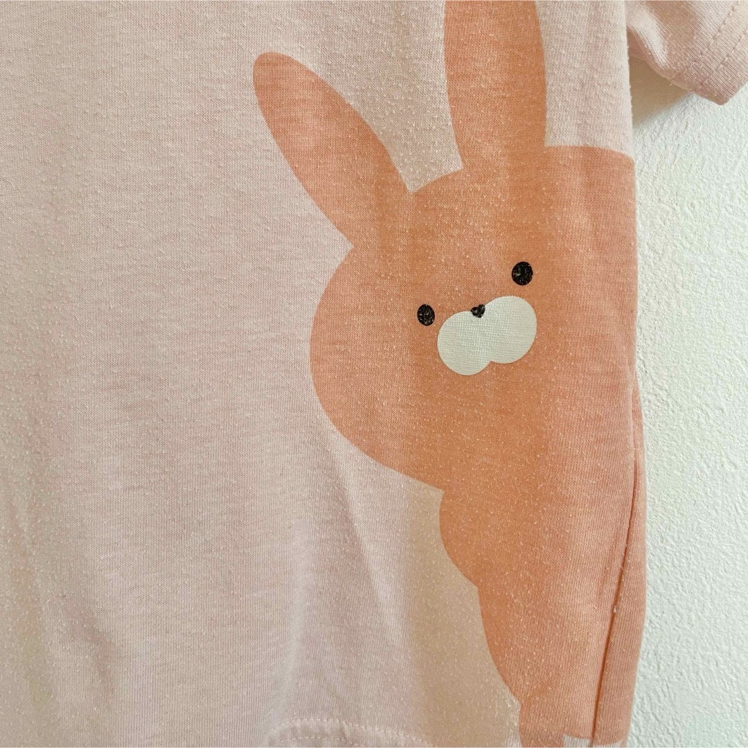 西松屋(ニシマツヤ)の西松屋 うさぎ顔出し半袖Tシャツ ピンク 95cm キッズ/ベビー/マタニティのキッズ服女の子用(90cm~)(Tシャツ/カットソー)の商品写真