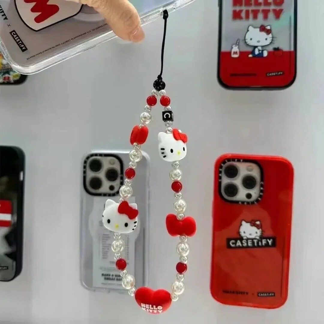 ハローキティ(ハローキティ)のハローキティ　ビーズストラップ スマホ/家電/カメラのスマホアクセサリー(ストラップ/イヤホンジャック)の商品写真