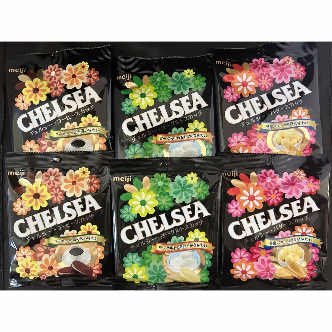 明治(メイジ)の6袋セット CHELSEA チェルシー バター ヨーグルト コーヒー スカッチ 食品/飲料/酒の食品(菓子/デザート)の商品写真