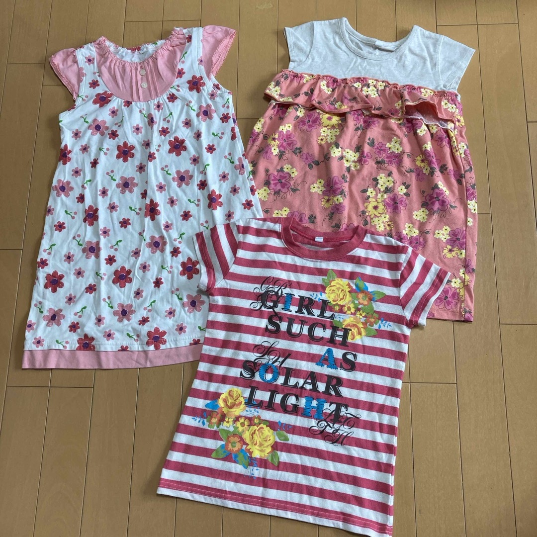 西松屋(ニシマツヤ)の120センチ3枚セット キッズ/ベビー/マタニティのキッズ服女の子用(90cm~)(Tシャツ/カットソー)の商品写真