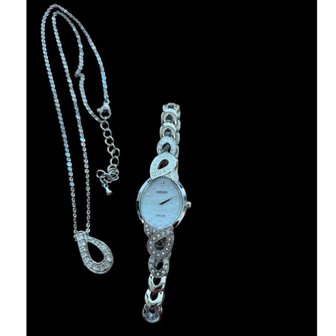 SEIKO(セイコー)のSEIKO スワロフスキークリスタル　ソーラー時計　ネックレス　セット　美品 キッズ/ベビー/マタニティのこども用ファッション小物(腕時計)の商品写真