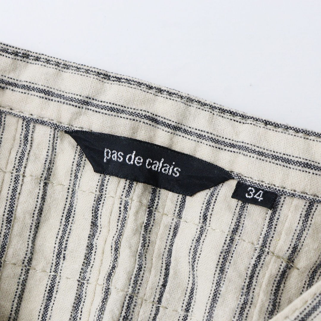 pas de calais(パドカレ)のパドカレ pas de calais ストライプバンドカラーシャツワンピース 34/アイボリー コットンリネン ドレス ワイド【2400013859004】 レディースのワンピース(その他)の商品写真