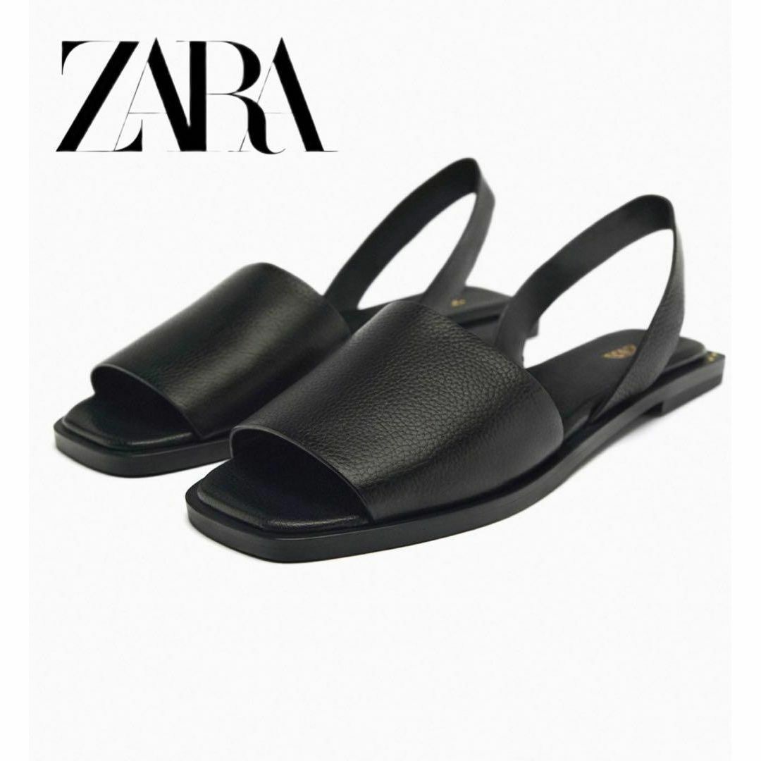 ZARA(ザラ)のZARA ヒールストラップ フラット レザーサンダル 37 レディースの靴/シューズ(サンダル)の商品写真