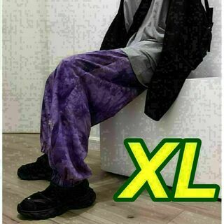 aタイダイ・パンツ・スウェット・ワイドパンツ・ジョガーパンツ 紫 XL(ワークパンツ/カーゴパンツ)