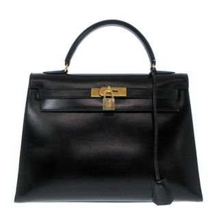 エルメス(Hermes)のHERMES(エルメス) ハンドバッグ ケリー32 黒 外縫い/ゴールド金具 ボックスカーフ(ハンドバッグ)