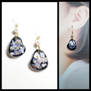 No.534-A　シェルフレーク☆パール☆ブラックピアス・イヤリング(パープル)(ピアス)