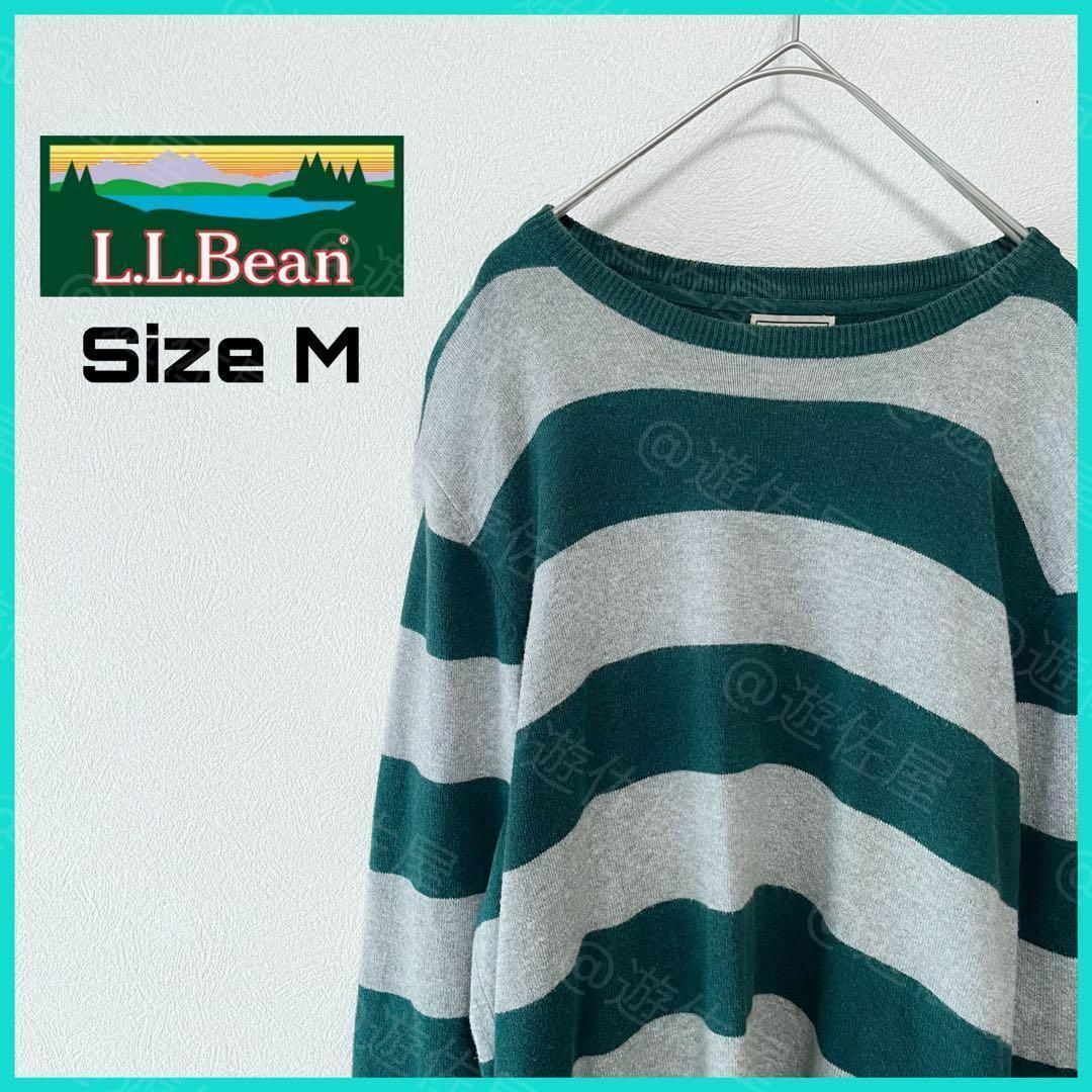 L.L.Bean(エルエルビーン)のエルエルビーン ニットセーター 90s 古着 M ボーダー カシミヤ 緑a59 メンズのトップス(ニット/セーター)の商品写真