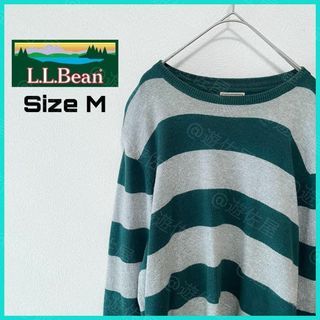 エルエルビーン(L.L.Bean)のエルエルビーン ニットセーター 90s 古着 M ボーダー カシミヤ 緑a59(ニット/セーター)