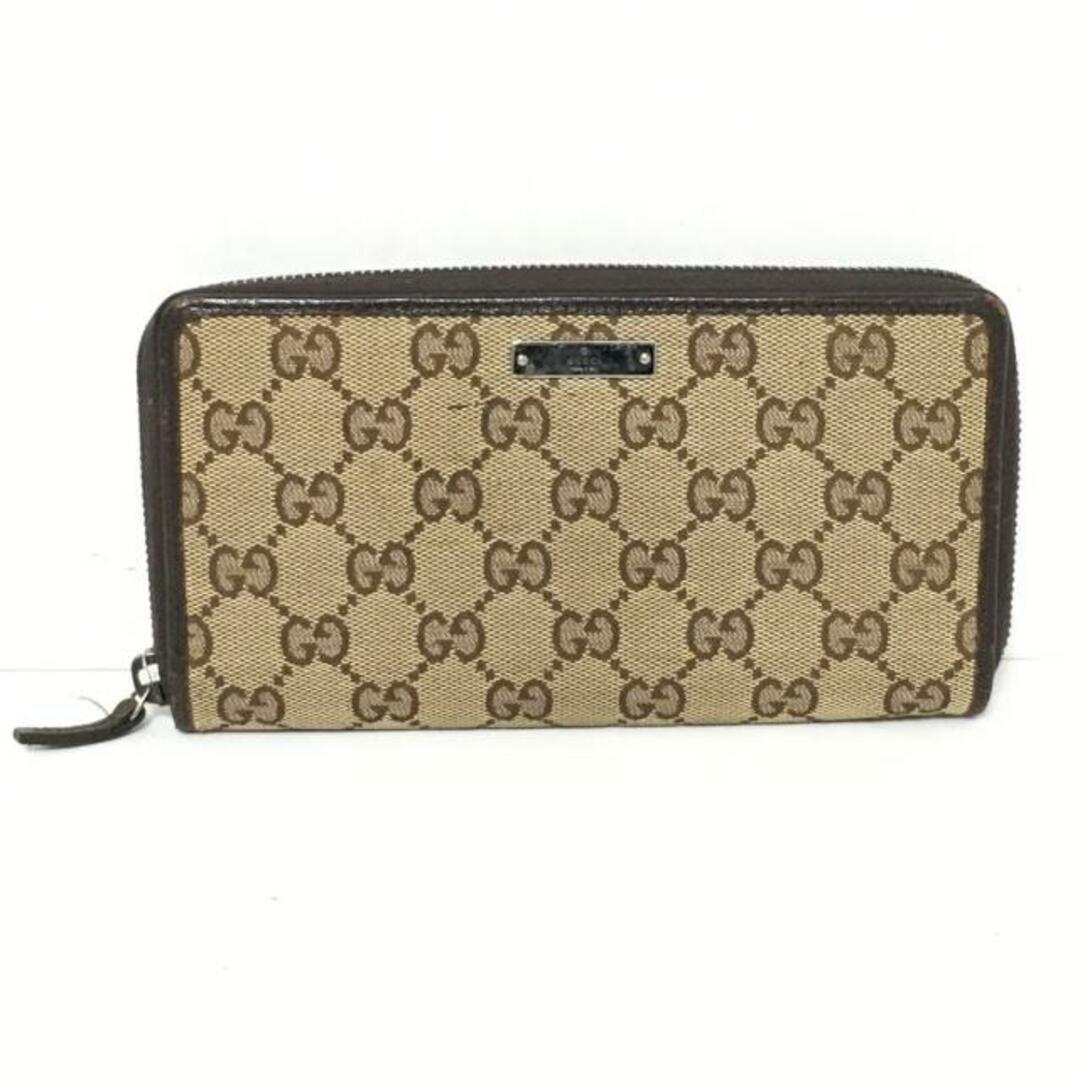 Gucci(グッチ)のGUCCI(グッチ) 長財布 GG柄,メタルバー ベージュ×ダークブラウン×シルバー ラウンドファスナー ジャガード×レザー×金属素材 レディースのファッション小物(財布)の商品写真