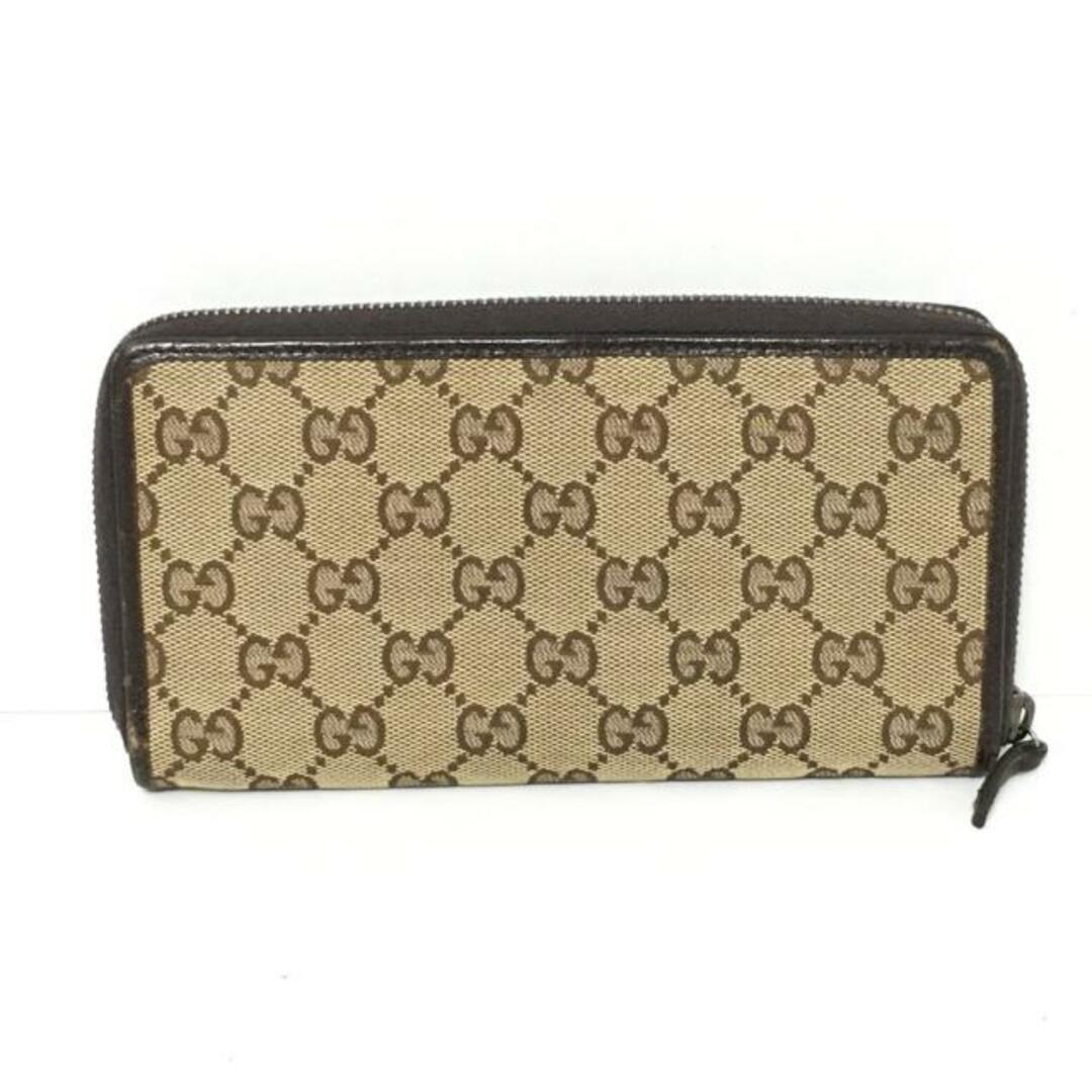 Gucci(グッチ)のGUCCI(グッチ) 長財布 GG柄,メタルバー ベージュ×ダークブラウン×シルバー ラウンドファスナー ジャガード×レザー×金属素材 レディースのファッション小物(財布)の商品写真