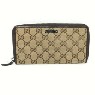 グッチ(Gucci)のGUCCI(グッチ) 長財布 GG柄,メタルバー ベージュ×ダークブラウン×シルバー ラウンドファスナー ジャガード×レザー×金属素材(財布)