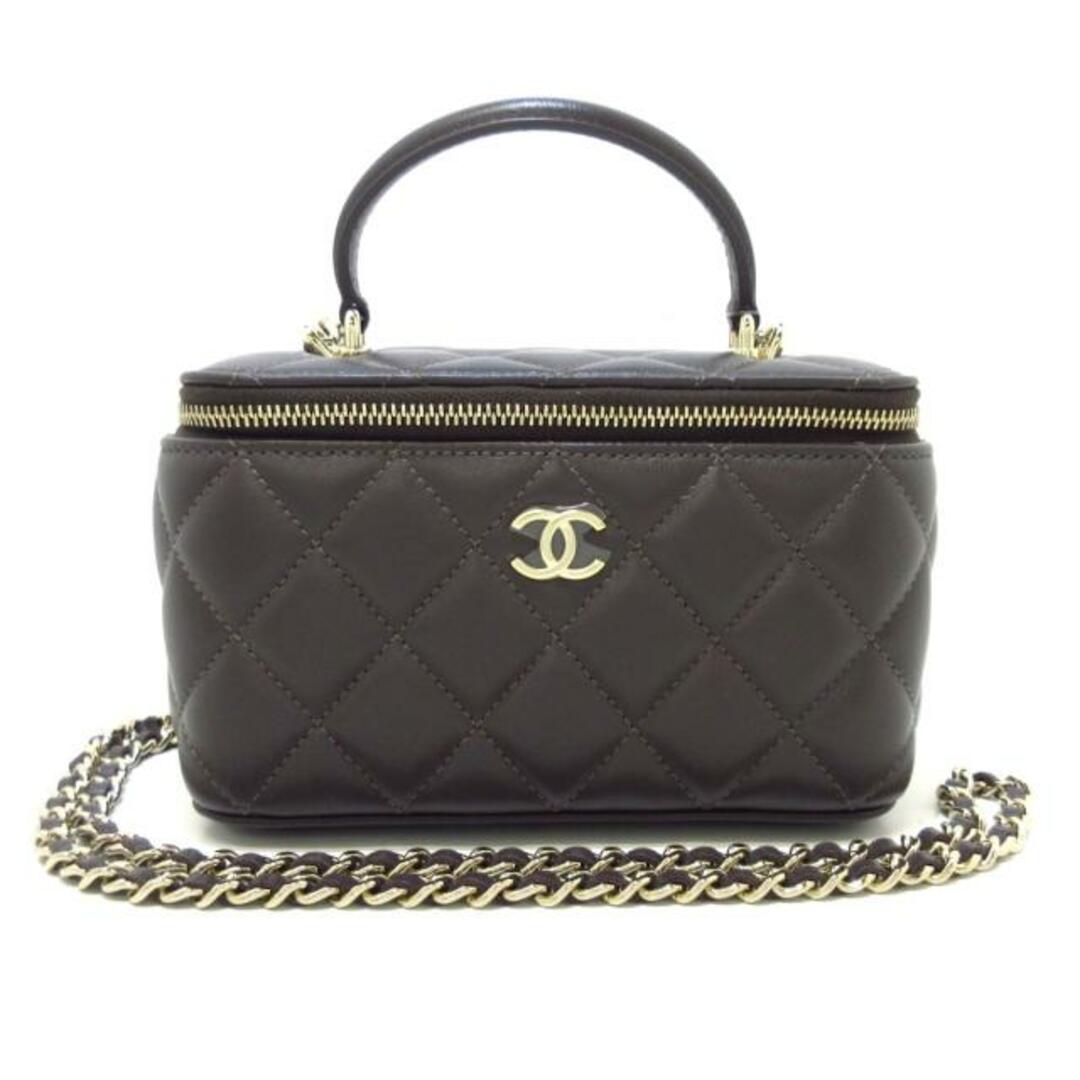 CHANEL(シャネル)のCHANEL(シャネル) バニティバッグ レディース美品  ヴァニティケース/マトラッセ AP2199/B06660/N0203 ダークブラウン 2WAY/チェーンショルダー/ゴールド金具/ミラー付き ラムスキン レディースのバッグ(その他)の商品写真