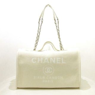 CHANEL(シャネル) ボストンバッグ ドーヴィルライン AS4166 アイボリー×白 2WAY/チェーンショルダー/シルバー金具/本体ロックなし キャンバス×ラフィアグログラン×カーフスキン	