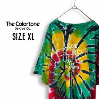 カラートーン Tシャツ 古着 XL オーバーサイズ タイダイ柄 赤緑黄色b28(Tシャツ/カットソー(半袖/袖なし))