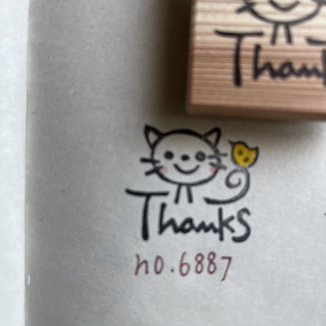 スタンプ　No. 6887 thanks 猫と小鳥 ハンドメイドの文具/ステーショナリー(はんこ)の商品写真