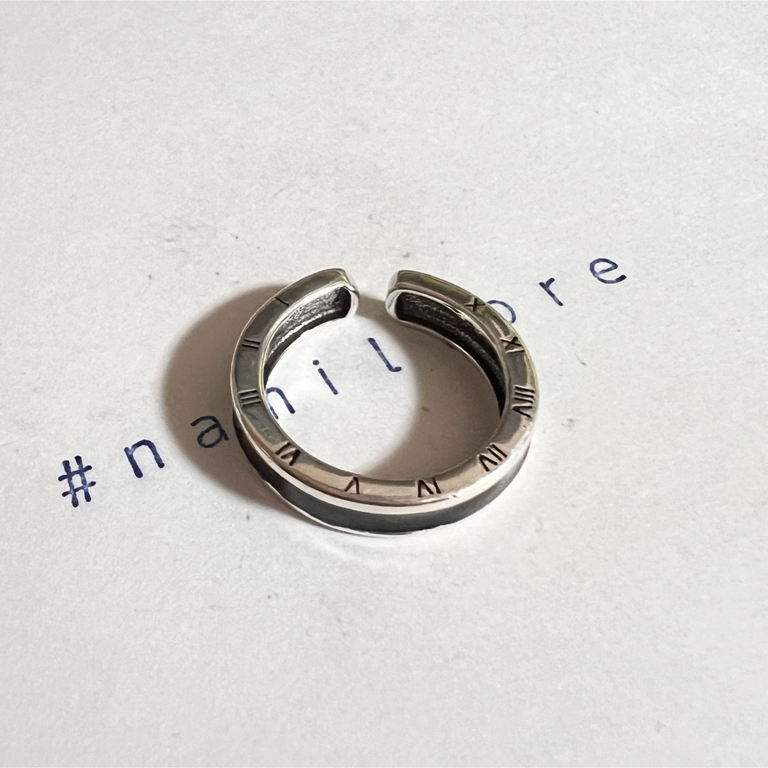 シルバーリング 925 アトラス オニキス調 ローマ数字 ナローリング 指輪④ メンズのアクセサリー(リング(指輪))の商品写真